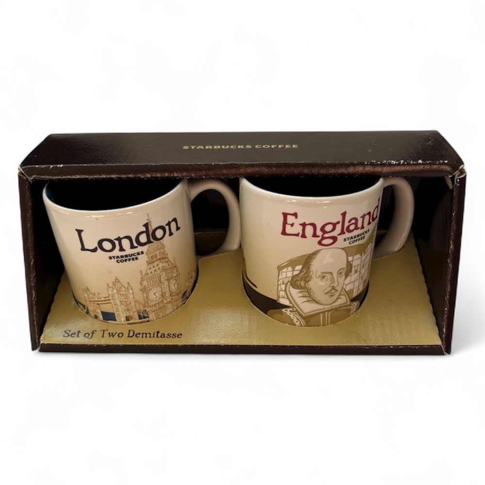 Starbucks Set of 2 Demitasse Mugs Espresso 3 fl oz England & London NEW